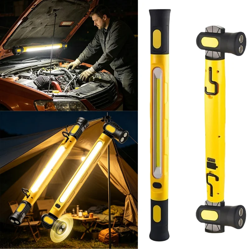 Portable Magnetic LED Inspection Light USB Charging COB Work Lamp Hanging Hook Torch For Workshop Camping Emergency Use