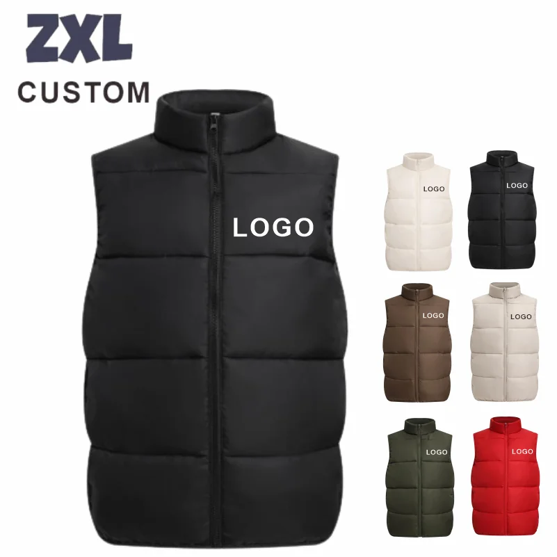 Winter Men\'s Padded vest Custom Logo Design Brand DIY Print Embroidery Stand Collar Solid Color Cotton Coat Armless Down Vests