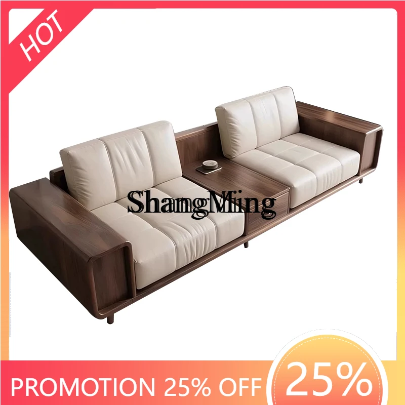 

ZYY high-end exquisite new Chinese-style solid wood sofa, living room straight row three-person black walnut leather sofa