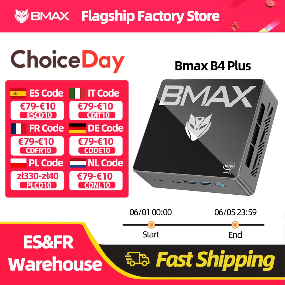 Bmax B4 Plus Mini-PC Windows 11-PC Intel N100 16 GB 512 GB SSD 2*Hdmi 1*Typ-C unterstützt 4K@60Hz