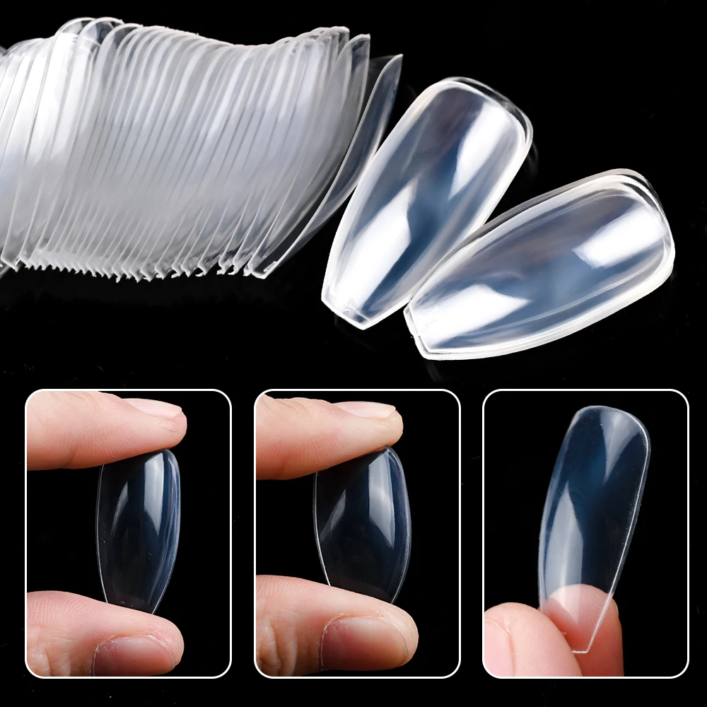 600Pcs Transparent Stiletto Fake Nail Tips Acrylic Ballerina Nail Tip Long Shape Half-Cover Coffin Professional Gelly False Nail