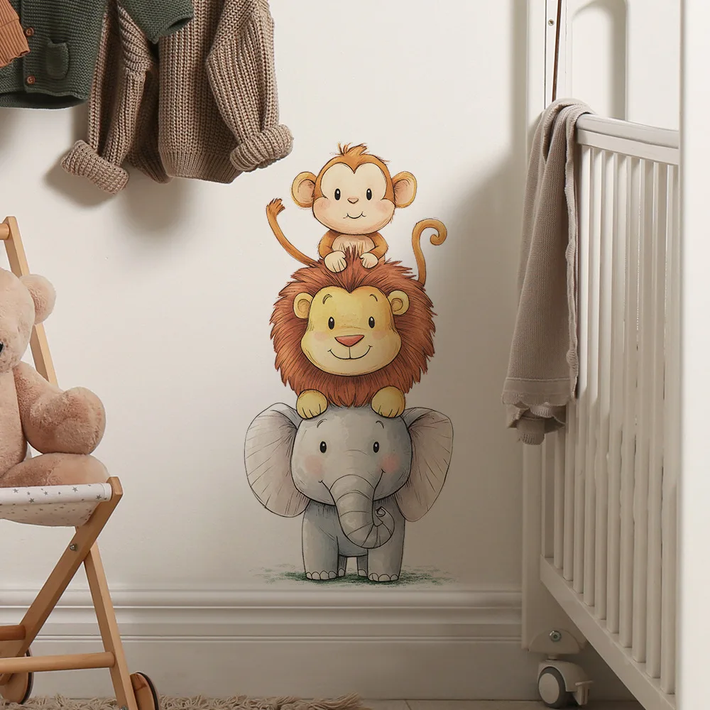 Cute Forest Animals Wall Stickers for Kids Rooms Children Boys Girls Baby Room Decoration Nursery Wallpaper Vinyl Elephant Lion