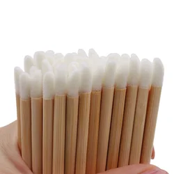 100 pcs Disposable Makeup Lip Brushes Lint-free Applicator Lip Gloss Wand with Bamboo Handle for Eyelash Extension makeup tools