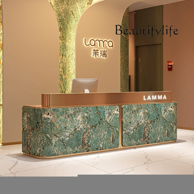 

XX Checkout Green Front Desk Reception Counter Modern Long Luxury Reception Desks Beauty Salon Mostrador De Tienda Office Furnit