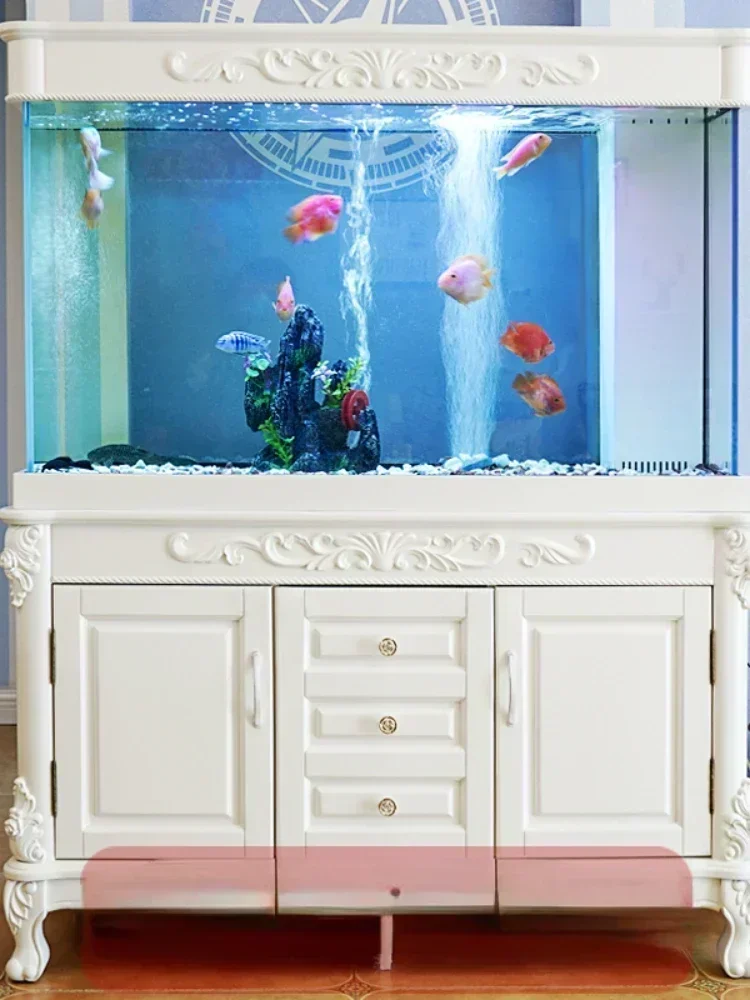 Large High-End Office Bottom Filter Ecology New Super White Dragon Fish Tank Household Solid Wood Solid Wood