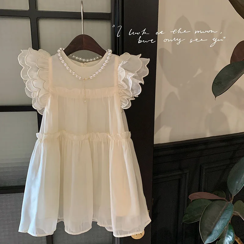 Baby Girl Dress Girls Summer White Fashionable Fresh and Trendy Princess Dress Children Thin Flying Sleeve Dress