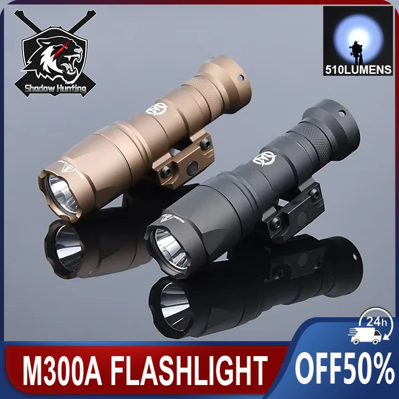 

WADSN M300 M300A Tactical Weapon MINI Flashlight Airsoft Hunting Scout Light With Tail Cap Fit 20mm Picatinny Rail Accessories