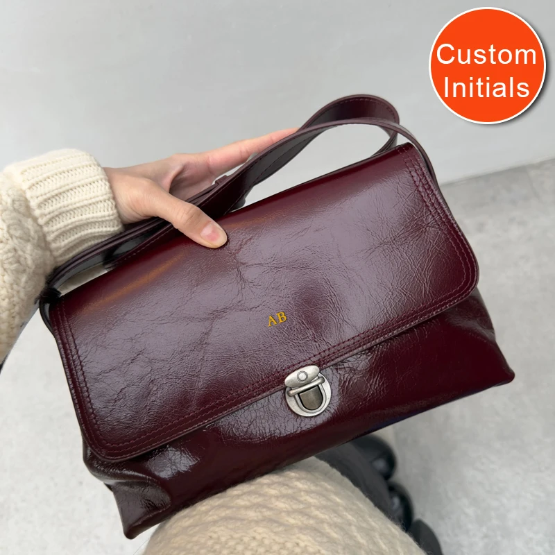 

Free Custom Initials Box Messenger Bags For Women Luxury Designer Handbags Purses 2026 New In Cattle Split Leather Lock Shoulder