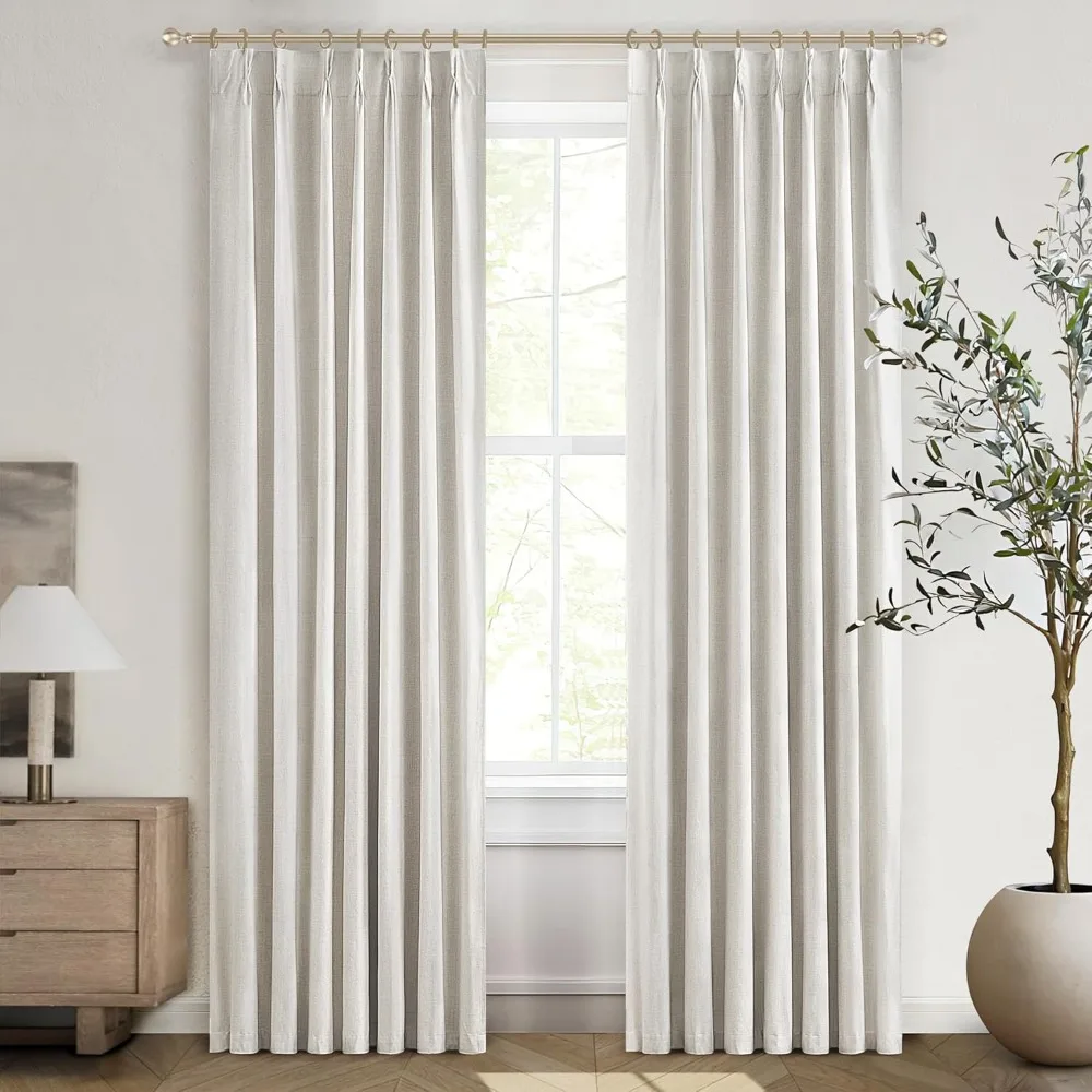 

Pinch pleated blackout long luxury living room curtains, curtains 108 inch 2 panels, 9 feet extra-long pleated faux linen