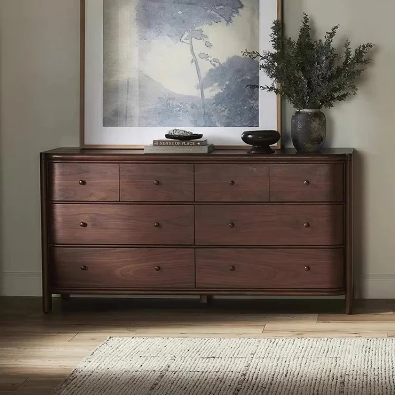 

Modern eight-drawer double dresser, solid wood bedroom locker, living room or bathroom brown