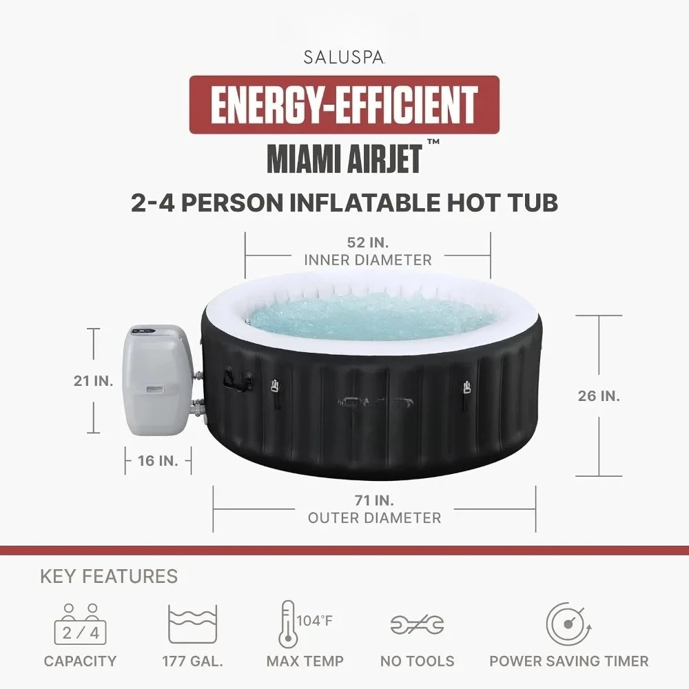Large Round Inflatable Hot Tub 2-4 Person Outdoor Spa 120 AirJets EnergySense Cover, Built-in EnergySense Insulation Custom