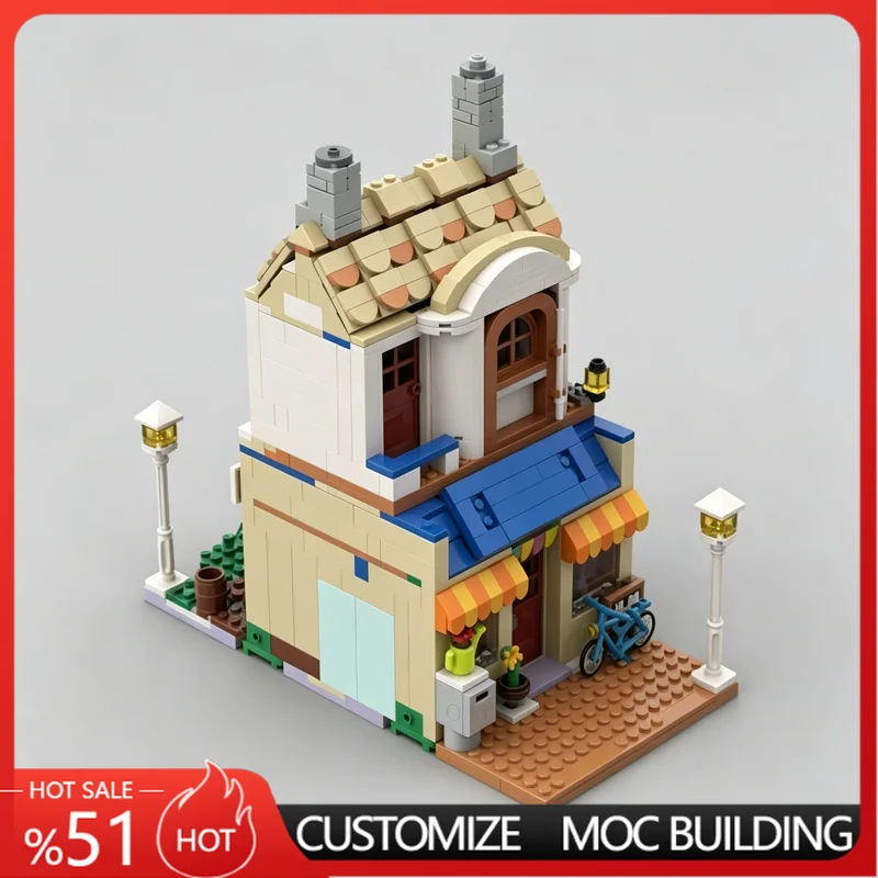 

887PCS City Downtown Shop With Attic Modular Street Building Model Building Blocks Set DIY Assembly Toy For funs Birthday Gifts