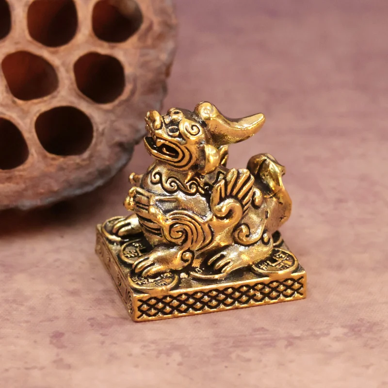 Brass Pixiu Ornament Wealth-Attracting Pi Xiu Feng Shui Solution Home Living Room Office Store