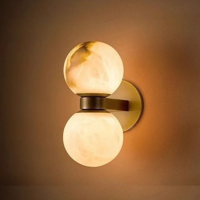 Modern Natural Alabaster Marble Ball Wall Lamp Simple Small Sconce Light Background Living Room Corridor Beside Retro Wall Light