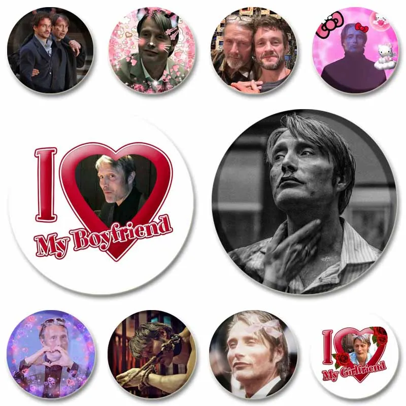Personaje de programa de televisión clásico Mads Mikkelsen Hannibal, alfileres de botón, broche redondo de hojalata, bolsa, accesorios de ropa, insignia, regalos de joyería