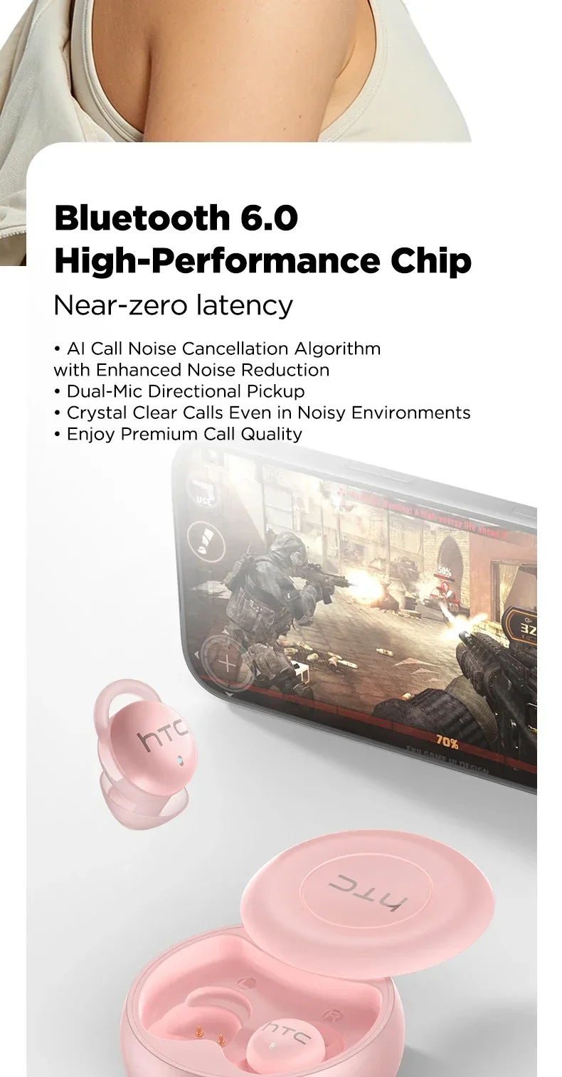 HTC NE91 Ohrhörer Schlafgeräuschunterdrückende Ohrstöpsel Kopfhörer Dual-ANC-Headsets Sicheres Tragegefühl Bluetooth HiFi-Audio für Musik – Detail 10