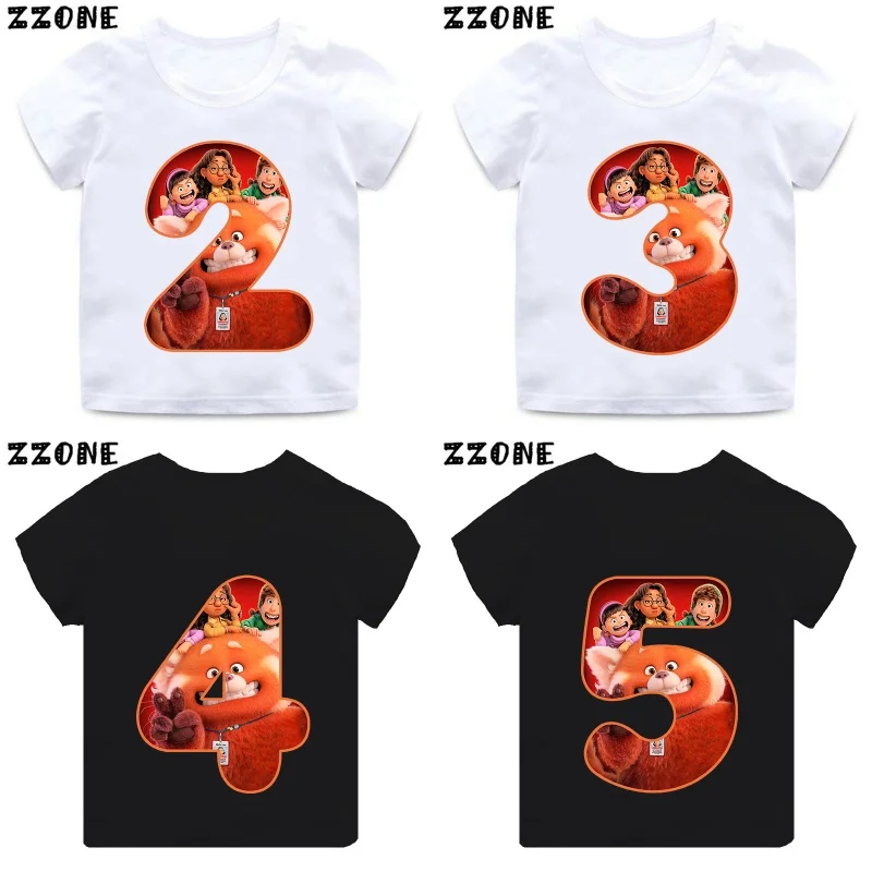 Turning Red Panda Mei Lee Number Print Girls Clothes 1 2 3 4 5 6 7 8 9 Years Birthday Kids T shirt Baby Boys Children T-Shirt