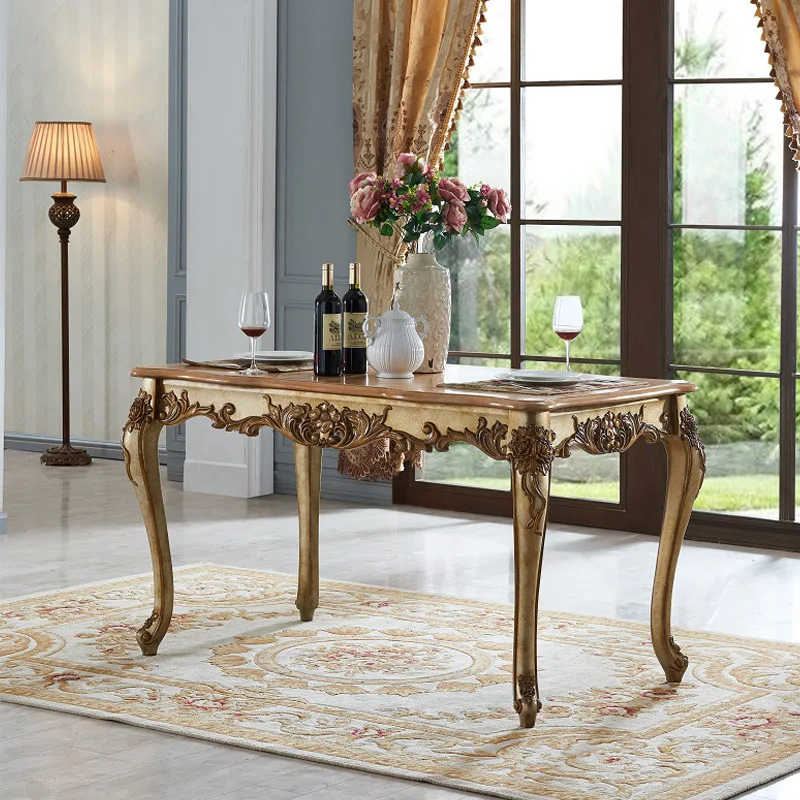 Rectangle dining table and chair combination champagne color 4-6 people solid wood dining table dining table