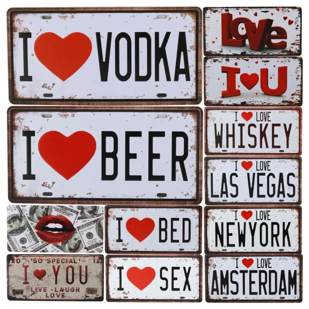 I Love Vodka Beer Plate Metal Plate Car Number Tin Signs Bar Pub Cafe Home Decor Metal Sign Man Cave Garage Painting Plaques C13