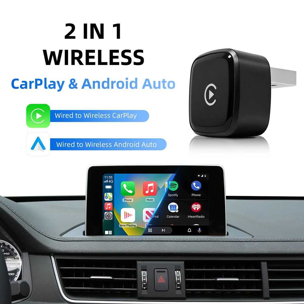 Kabelloser CarPlay-Adapter Kabelloses Android Auto AI Smart Box Mini 2-in-1 Intelligentes System für Kabelgebundenes CarPlay im Auto – Detail 1