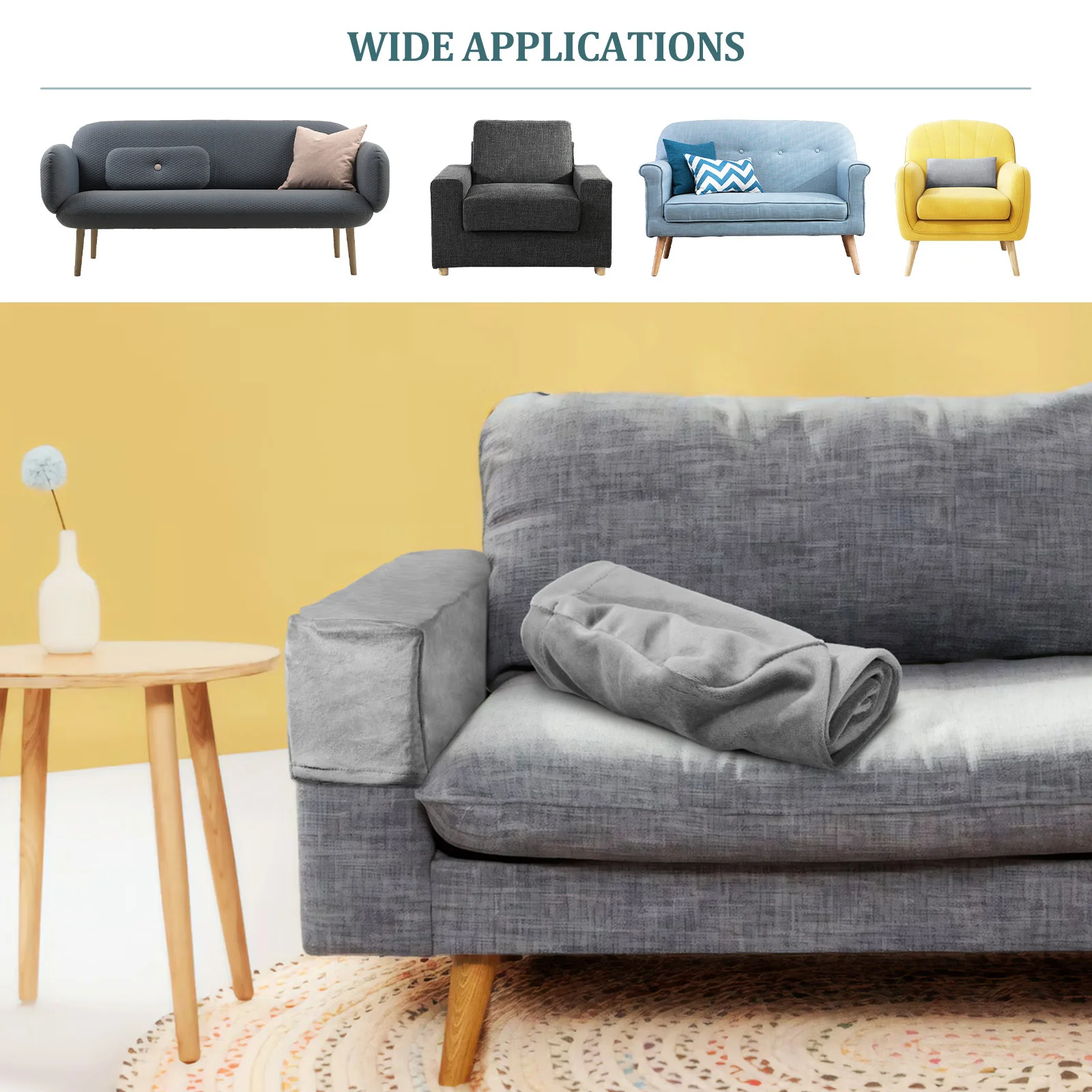 

2Pcs Fabric Sofa Armrest Covers Elastic Stretch Protector Universal Couch Arm Cover Removable Washable for Living Room Bedroom