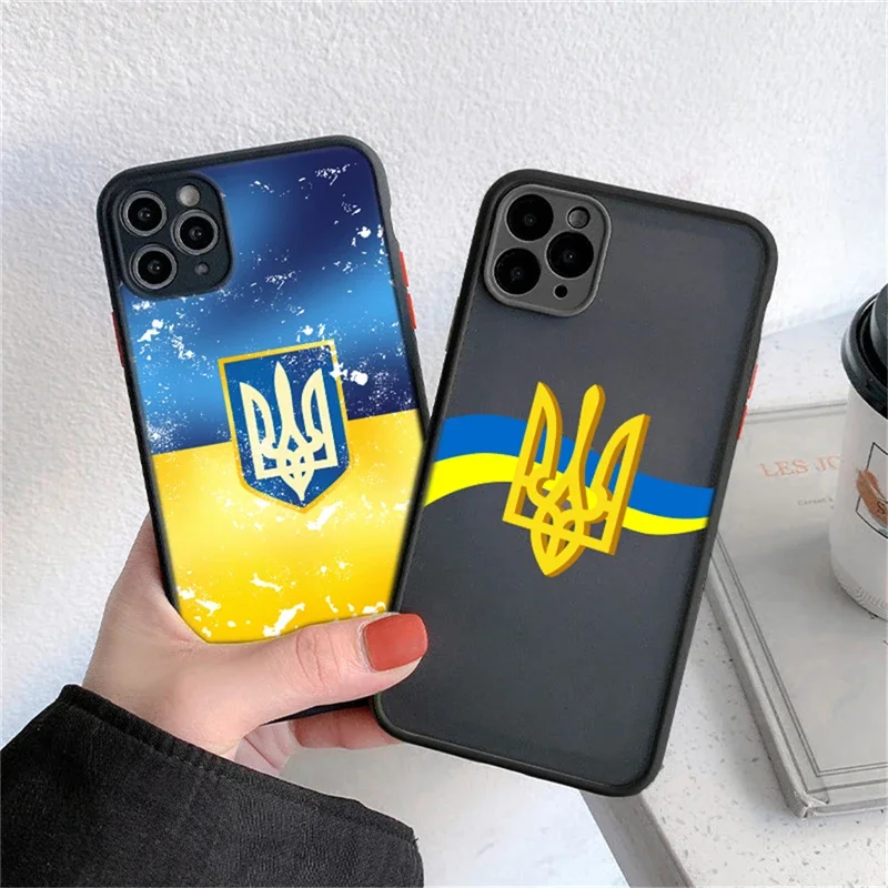 For iPhone 13 14 15 Pro Max Ukraine Flag Badge Phone Case For iPhone 11 12 Pro Max 13 Mini X XS Max XR 7 8 Plus Clear Hard Cover