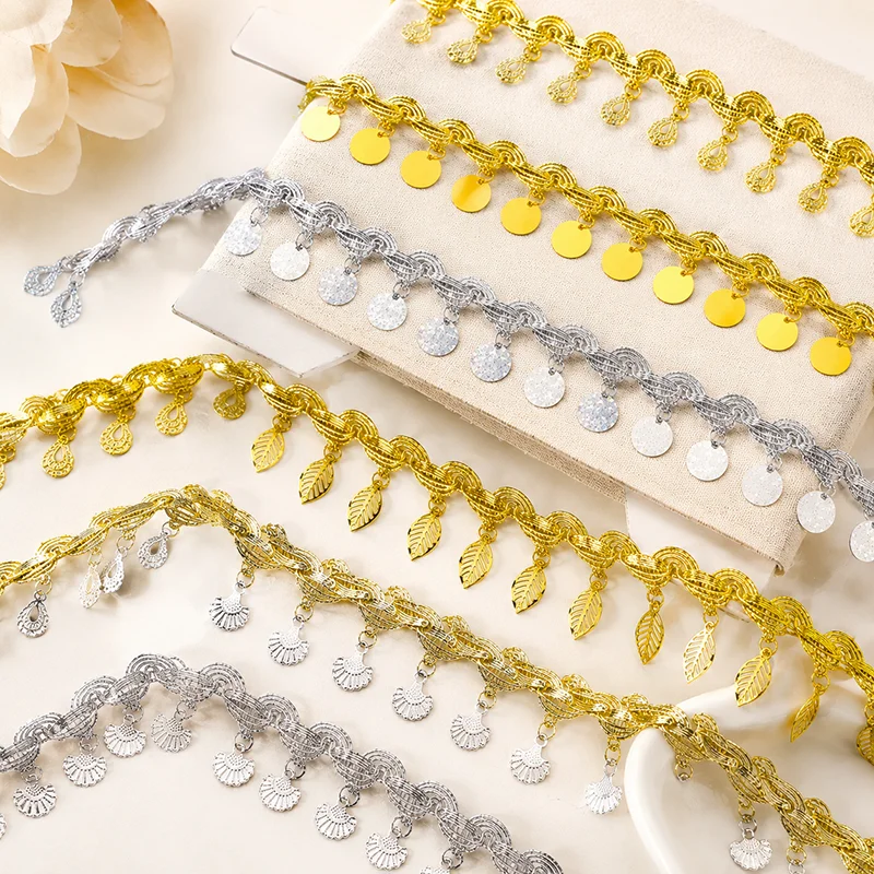 

4/9Yards 3.3-5.5cm Sequin Tassel Fringe Lace Trim Ribbon for Dance Dress Stage Costume Sewing Decoration Craft Supplies Rolls
