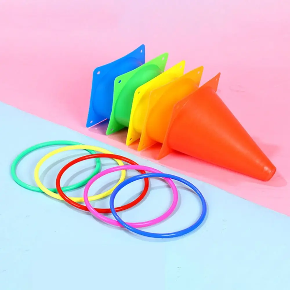 플라스틱 아이스크림 콘 후프 6개 콘 + 10개 후프 보관 메쉬 백 포함 컬러 콘 게임 색상 랜덤 농구 축구 훈련용