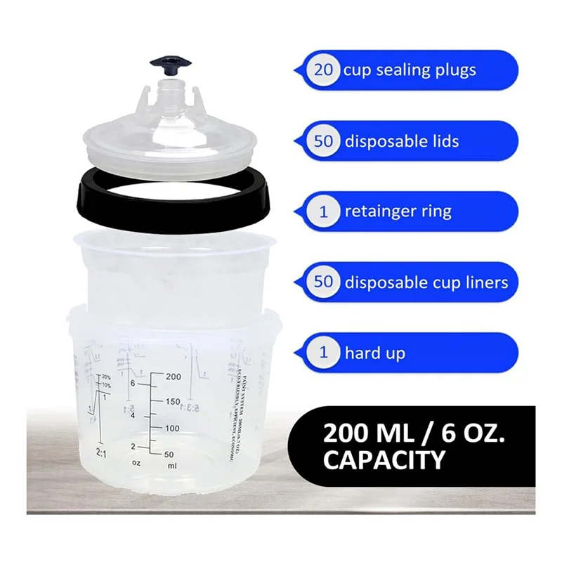 

Ultra 6 Oz Spray Guncup Liner And Lid Or Car Paintgun,50-Pack Spray Paint Guncups With Lid,1 Hard Cup With Retaining Ring Easy I