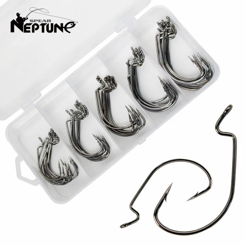 50pcs Crank Hook Set 8#-3/0 Fishing Hooks Saltwater Soft Worm Lure Wide Gap Offset Fishhook Jig Fish Hook For Carp Pike with Box