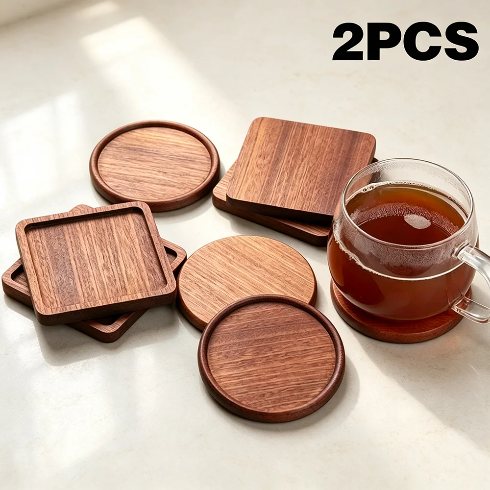 2 pièces dessous de verre en bois thé café tasse Pad noyer Durable résistant à la chaleur bol rond théière tapis maison napperons en bois décor sous-verres