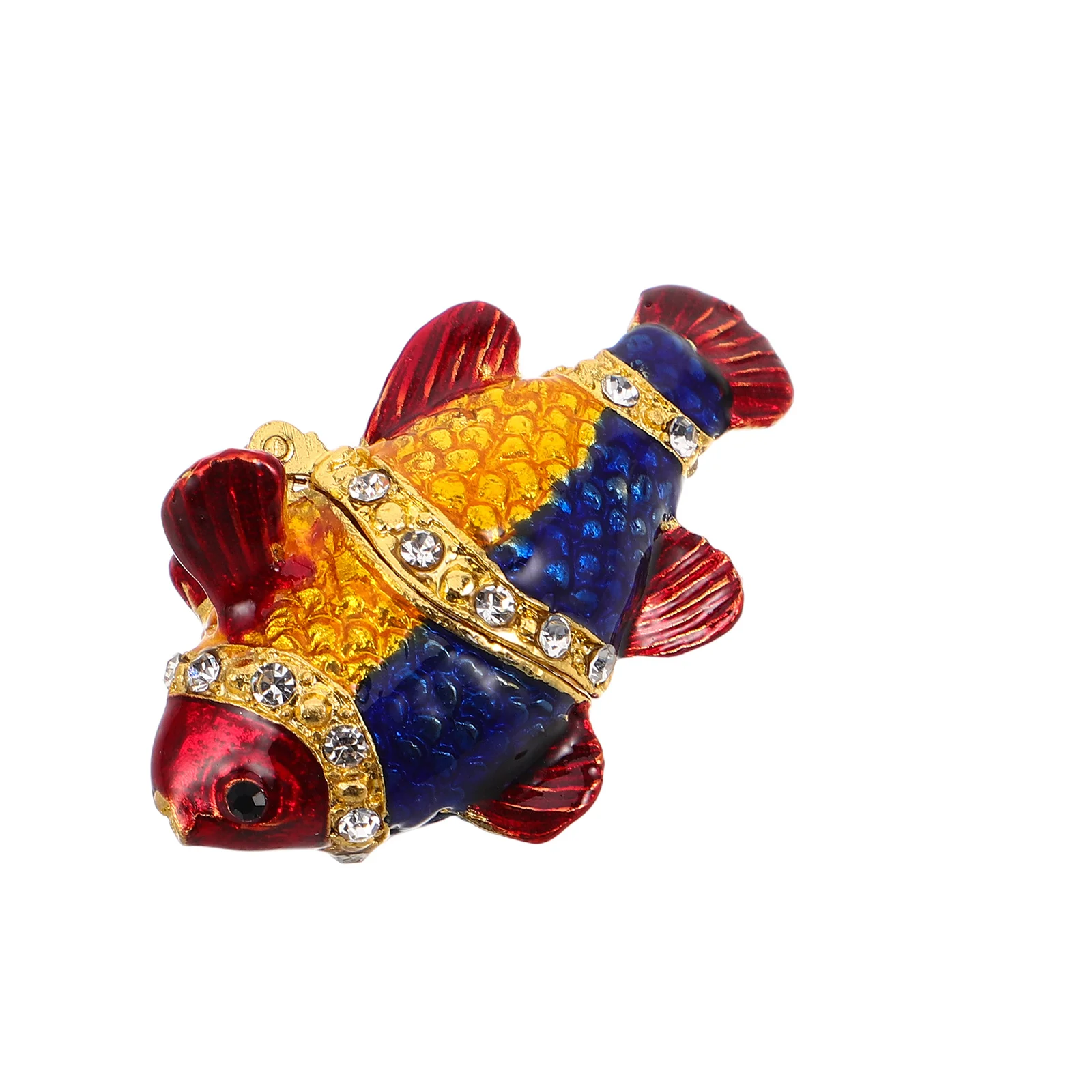 

Vintage Fish Jewelry Box Zinc Alloy Rhinestone Decorative Jewelry Storage Box Small Hinged Lid Trinket Organizer for Earrings