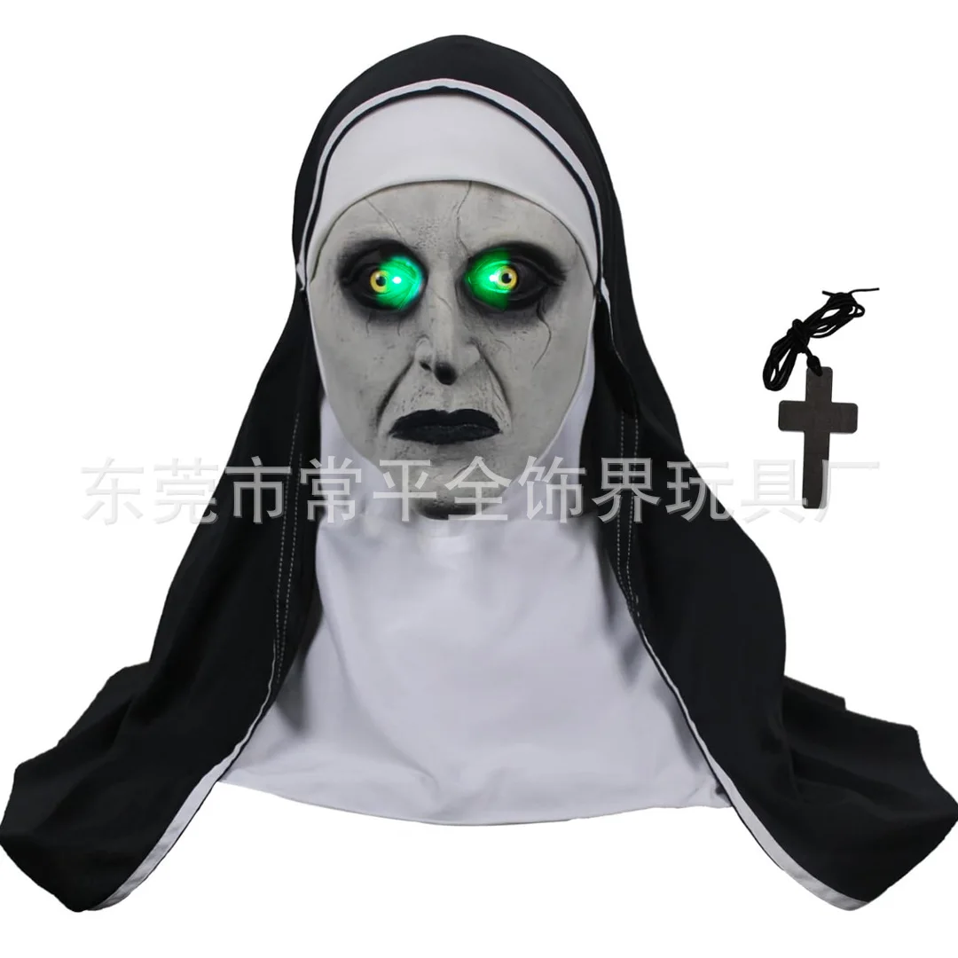 

Halloween makeup masks, pranks, funny faces, scary and terrifying latex headgear, nun party masks, movie props that can shine