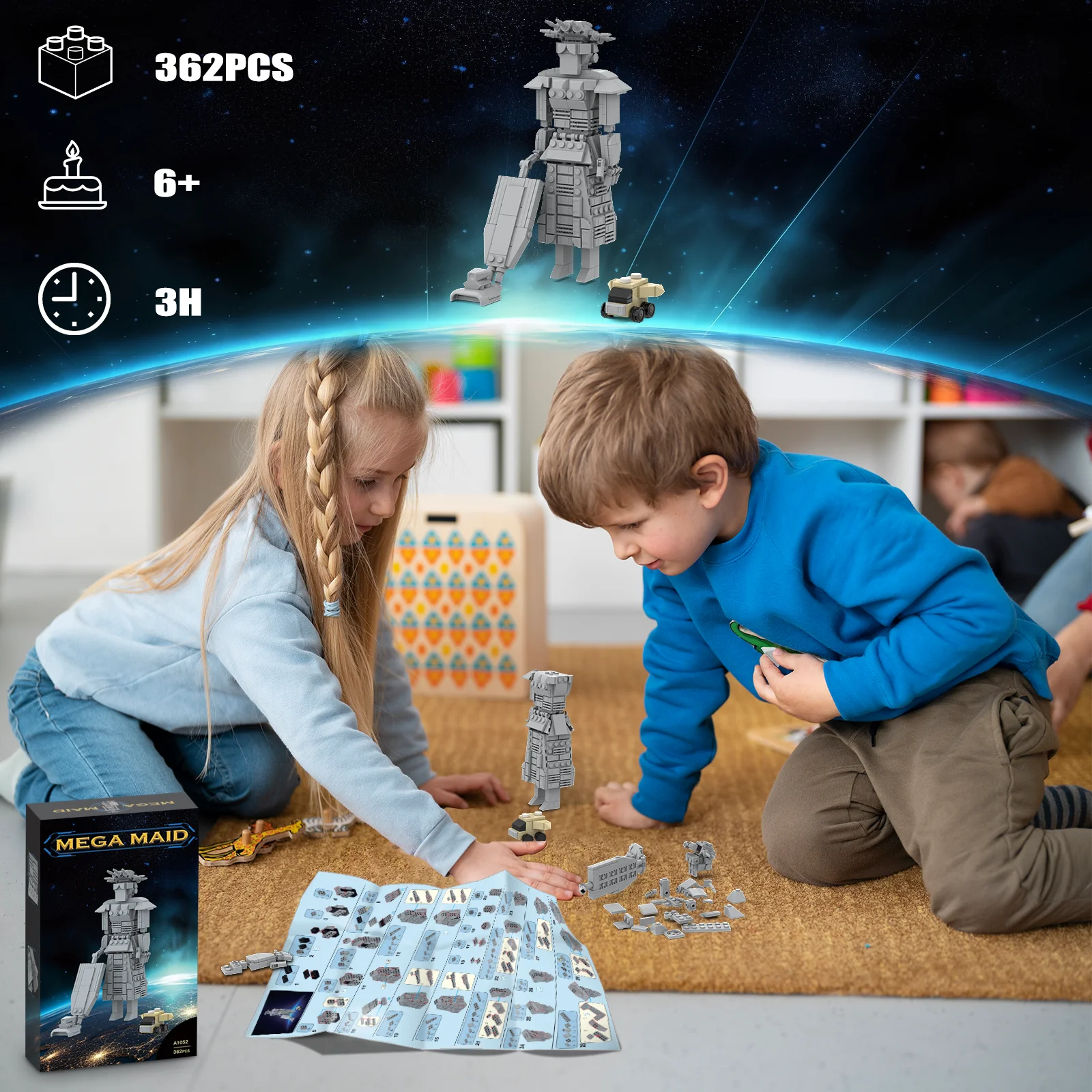 362PCS Spaceballs Mega Maid Model Bricks Creative Design Space Building Blocks Set Educational Toys For Kid Birthday Gift