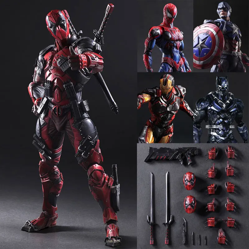 Marvel Iron Man Deadpool Anime Figures PA Modification Avengers 4 Captain America Spiderman Model Ornament Toys Christmas Gift