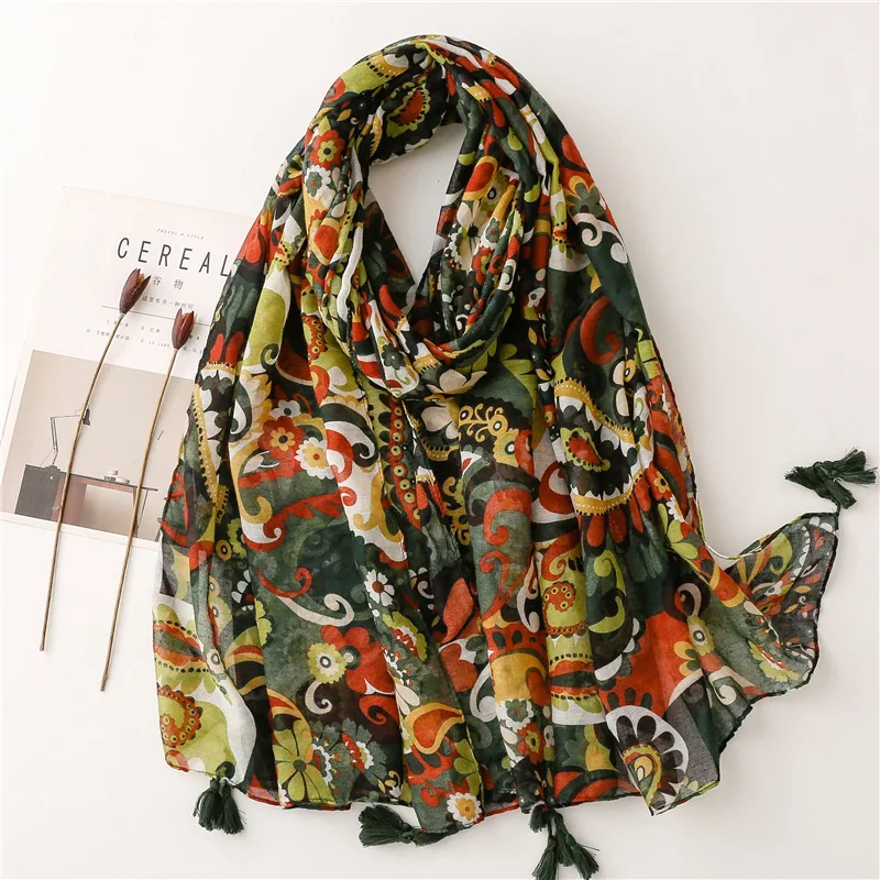 Adorável xale floral de caju borla para senhoras, envoltório macio, estola de pashmina, hijab muçulmano, lenço viscose, alta qualidade, moda outono,