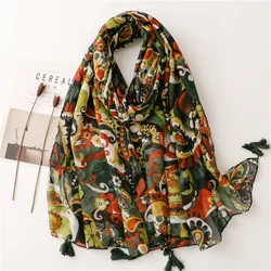 Autumn Fashion Lovely Cashew Floral Tassel Viscose Shawl Scarf Lady High Quality Soft Wrap Pashmina Stole Muslim Hijab 180*90Cm