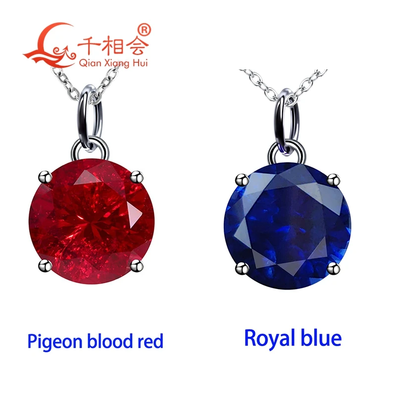 

3ct 9mm round shape Pigeon blood red ruby royal Blue/Cornflower lab grown sapphire inclusions 925 silver for Pendant Necklace
