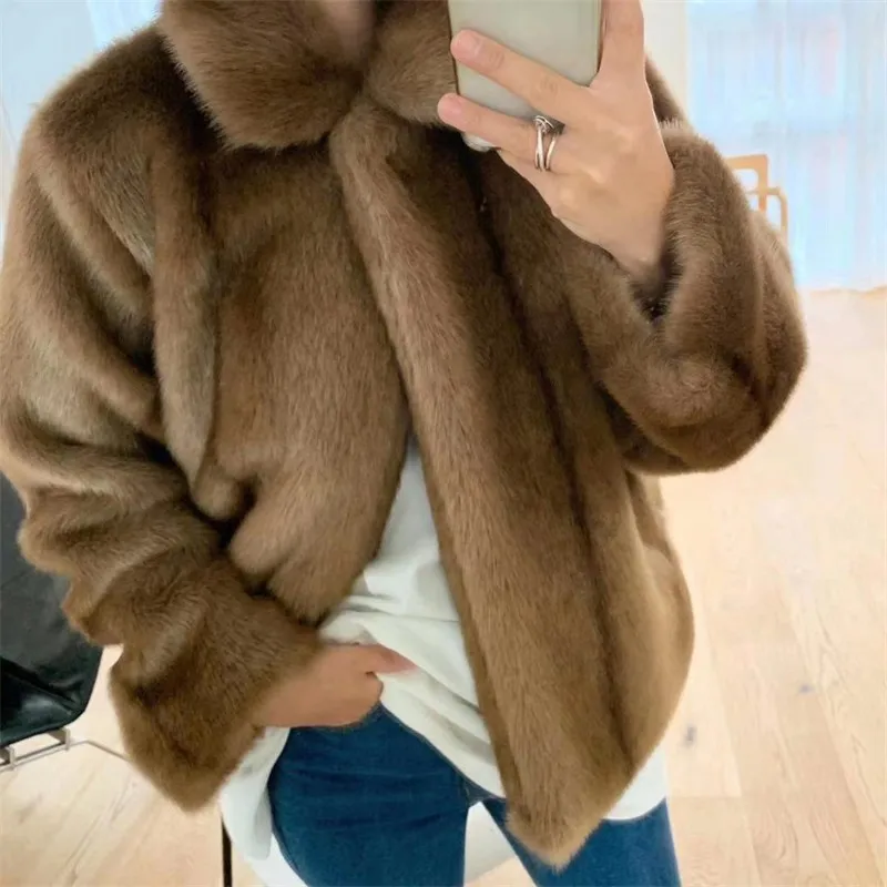 Imitation Fur New Waterproof Mink Brown Short Artificial Fur Top Korean Fashion Young Girls High Quality Fluffy Shaggy Jackets