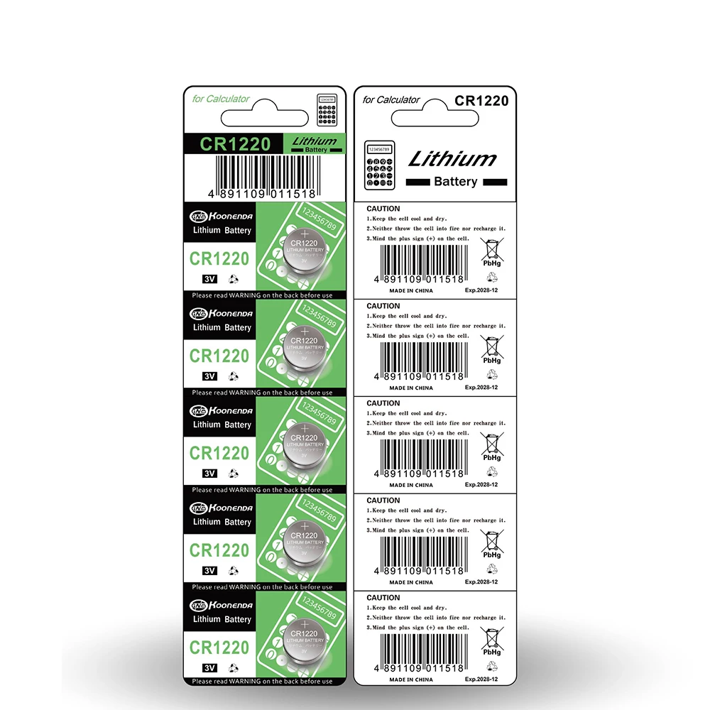 Cr1220 45Mah Lm1220 Br1220 Kcr1220 3V Lithium Batterij Voor Speelgoed Horloge Schaal Rekenmachine Auto Afstandsbediening Muisknop Muntcel