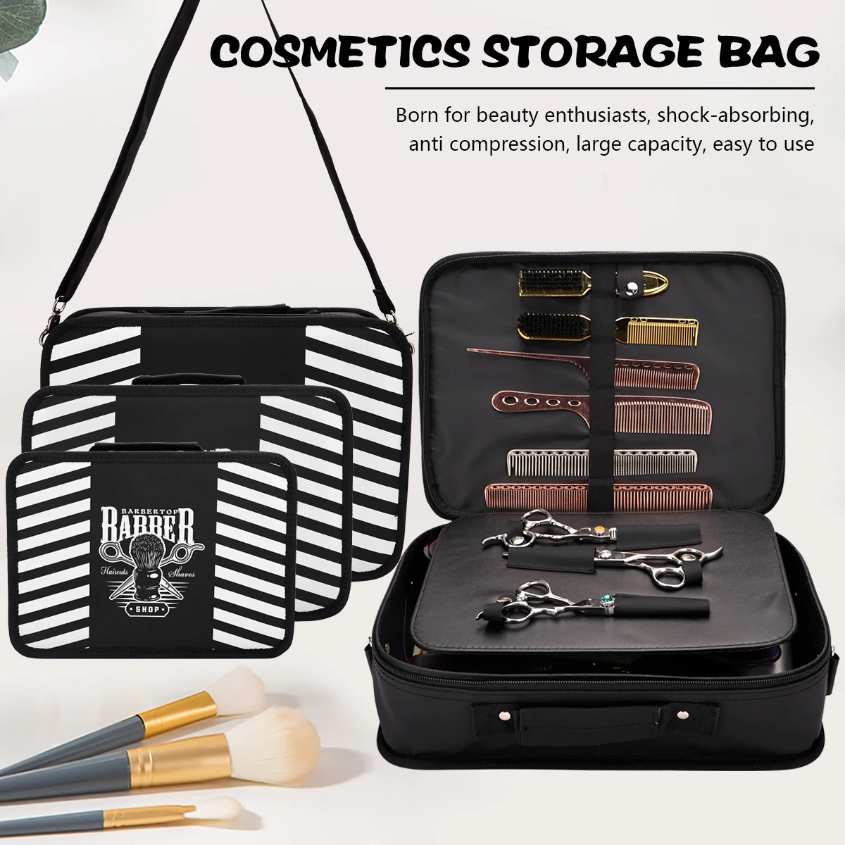 

Large Capacity Barber Tool Storage Bag Multi-Function Organizer for Haircut Scissors Clippers Combs Styling Tools Valise Case