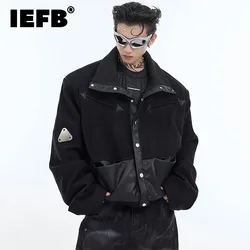 IEFB Personalized Men's PU Leather Jackets Patchwork Shoulder Design Stand Collar Baggy Male Short Coats Autumn New Chic 9C4718