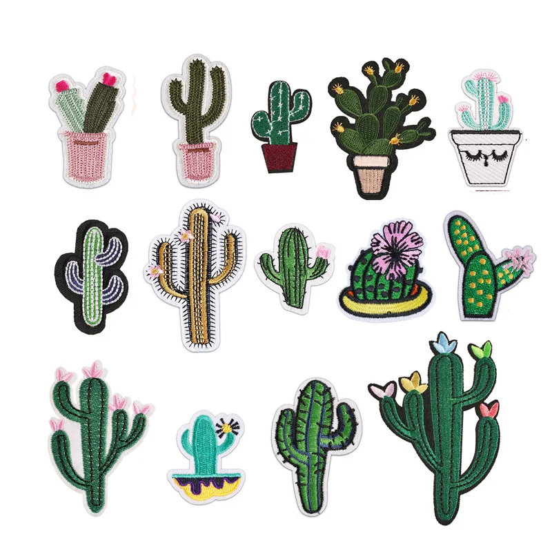 

100pcs/Lot Luxury Embroidery Patch Pink Flower Golden Cactus Desert Plant Shirt Bag Clothing Decoration Accessory Craft Applique