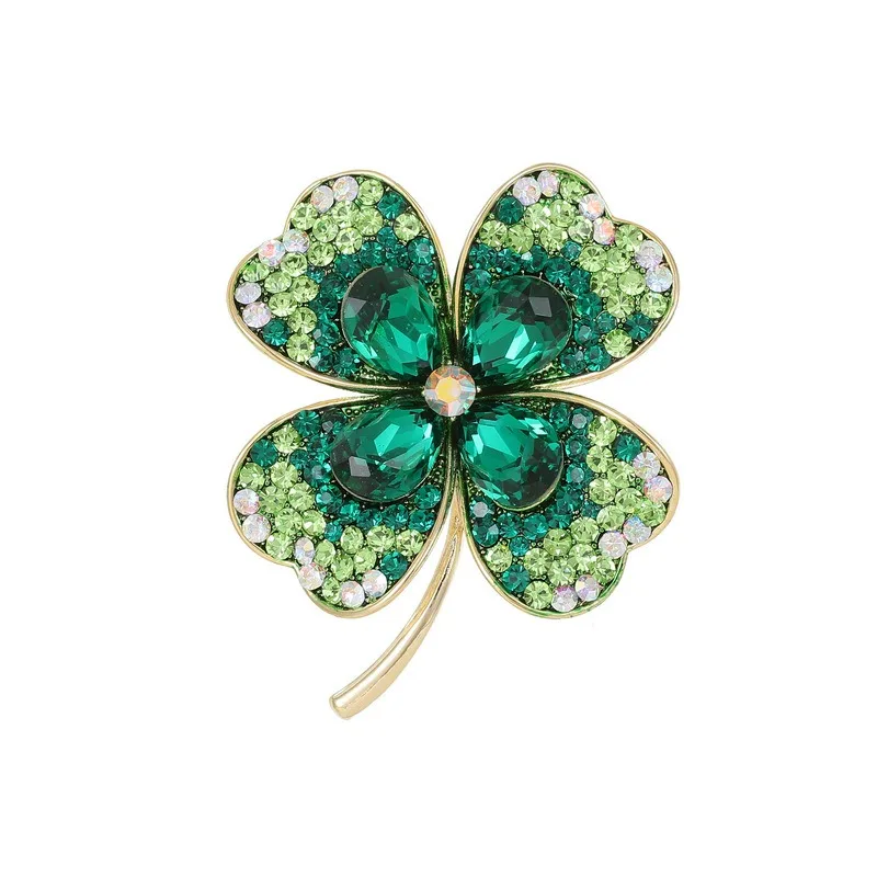 

Korean High-End Multi Color Green Purple Red Pink Crystal Rhinestones 4 Leaf Clover Brooches Pins Women Clothing Accessories