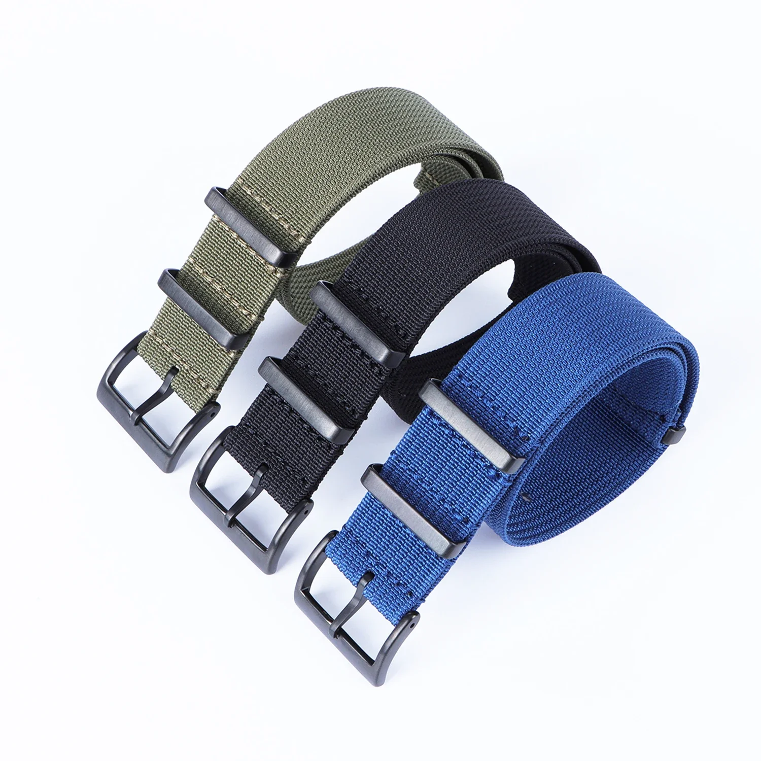 New Ribbed Nylon Strap 20mm 22mm for Seiko Military Fabric Braid Ballistic Watchband for Samsung Galxy Watch3/4/5/6 Black Buckle