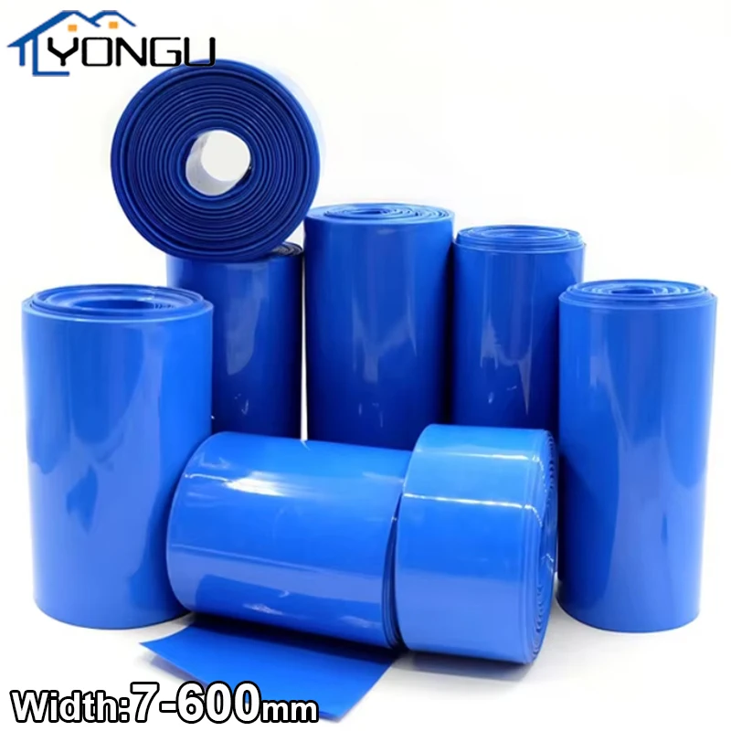 PVC Heat Shrink Tube 18650 Li Battery Pack Insulated Protection Film lithium Case Cable Sleeve Blue Width 7~600mm