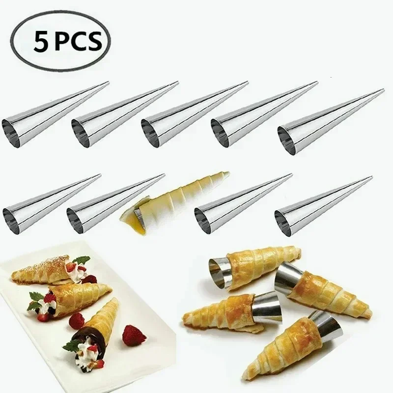 5pcs Conical Tube Cone Roll Moulds Spiral Croissants Molds Cream Horn Mould Pastry Mold Cookie Dessert Kitchen Baking Tool