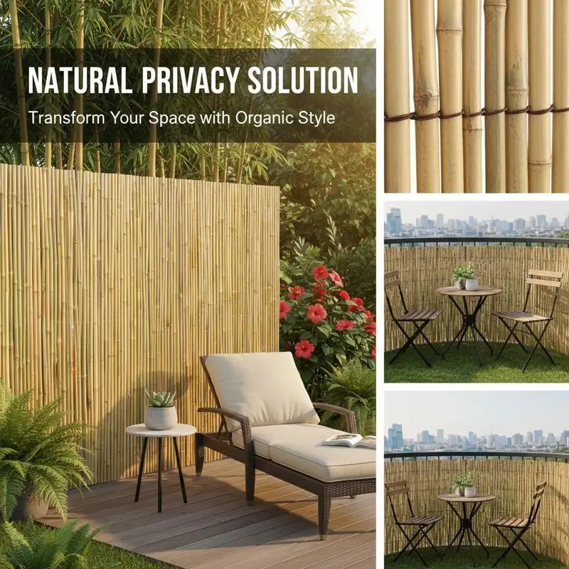 Bamboo Paneling 4 ft H x 6 ft L x 0.75 in D For Garden Backyard Patio, Privacy Screen Natural Decorative Fencing Boundary Partition Rolled Wood Texture Outdoor Space Divider Indoor Wall Decoration Individual Stalks Construction