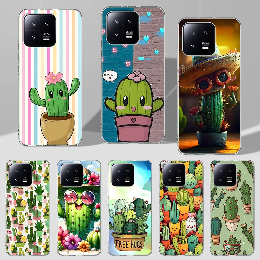 Plant Cactus Case for Xiaomi Mi 11T 13 11 10T 8 9 CC9 A3 CC9E 11i 12 12X 5X A1 8 9T Pro A2 10 Lite Transparent TPU Phone Cover