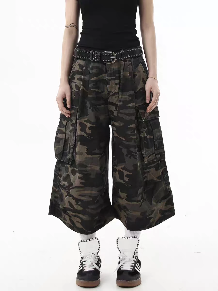 Calças de Trabalho Americanas Retrô Camufladas Casuais de Perna Larga para Homens e Mulheres, Novo Estilo de Verão, Calções S...